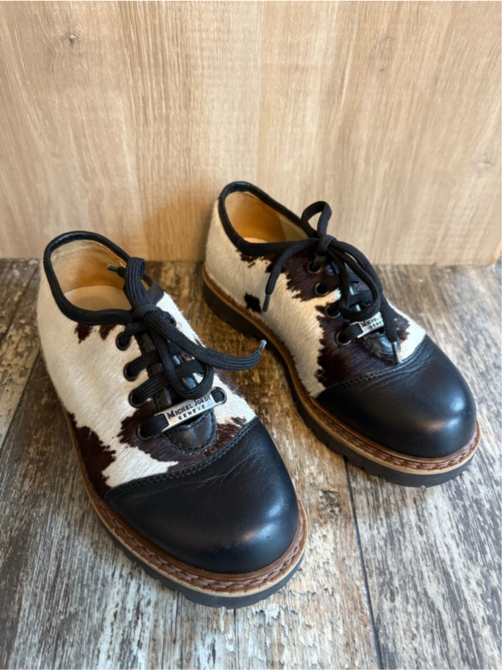 Vintage Michel Jordi Genuine Cowhide Hair-On Hide Oxford Shoes Size 35